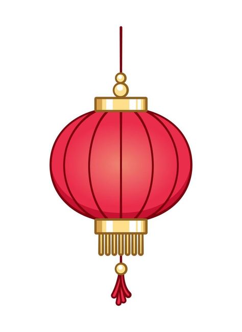 Chinese festival hanging lantern cartoon vector illustration. Traditional New year Asian red lamp. Chinese New Year Cherry Blossom, Chinese Lantern Drawing Simple, Chinatown Poster, Tanglung Cina, Lantern Drawing Simple, Chinese Lantern Illustration, Lantern Festival Drawing, Chinese New Year Drawing, Chinese Lantern Drawing