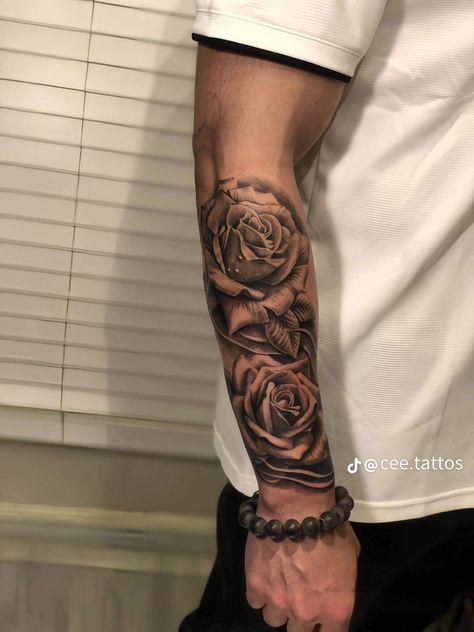 Flower Forearm Tattoo Men, Hope Tattoo Men, Front Arm Tattoo Men Sleeve, Men Forearm Tattoos Ideas Design, Forarm Sleeve, Men’s Half Sleeve Tattoo Forearm, Front Arm Tattoo Men, Roses Tattoo Sleeve, Men’s Full Sleeve Tattoo