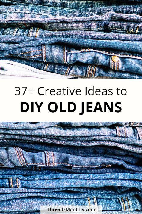 I collected 37+ creative ideas to diy old jeans, from denim bags to home decor. Get inspired to upcycle your jeans rather than throw them away. Denim Crafts Diy No Sew, What To Make Out Of Old Jeans, Old Jeans Recycle Ideas, Old Jeans Projects, Jean Crafts Ideas, Jeans Bags Ideas, Reuse Jeans, Jeans Projects, Reuse Old Jeans