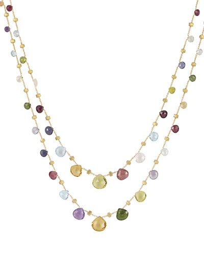 O5575 Marco Bicego Paradise Double Wave Necklace, 36"L Marco Bicego Necklace, Marco Bicego Jewelry, Mixed Stone Necklace, Stones Necklace, Wave Necklace, Marco Bicego, Handmade Jewelry Necklace, Long Pendant Necklace, Precious Jewelry