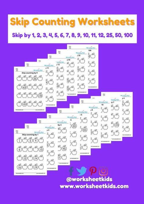 Skip counting worksheets helps kids for practicing skip counting of various number series. Kindergarten, grade 1, grade 2, grade 3 kids. 15 worksheets on skip counting by 1s, 2s, 3s, 4s, 5s, 6s, 7s, 8s, 9s, 10s, 11s, 12s, 25s, 50s, 100s helps kids in learning stepping stone for multiplication concepts and product sum. Worksheets For 2nd Grade, Skip Counting Activities, Skip Counting Worksheets, Counting By 10, Counting By 5's, Counting Worksheets, Skip Counting, Learn To Count, Counting Activities