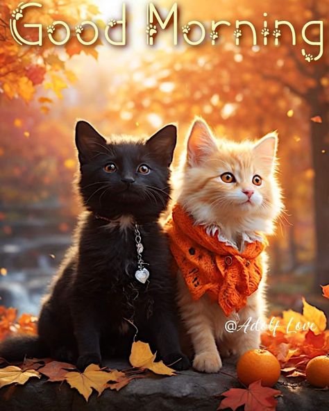 Good Morning Fall Images, Good Morning Cats, Animated Good Morning, Good Morning Fall, Saturday Good Morning, Friday Good Morning, Monday Good Morning, Thanksgiving Cat, Gif Good Morning