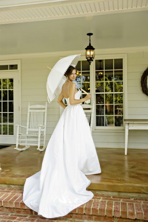 Southern Bride with White Sun Umbrella White Garden Wedding, White Parasol, Elegant Southern Wedding, Preppy Wedding, Rustic Bride, Southern Bride, Catholic Wedding, Athens Ga, White Garden