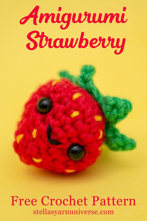 Amigurumi Strawberry Free Crochet Pattern - Stella's Yarn Universe Fairy Amigurumi, Invisible Decrease, Crochet Flamingo, Ring Crochet, Crochet Apple, Crochet Gnome, Flamingo Ornament, Mini Amigurumi, Amigurumi Cow