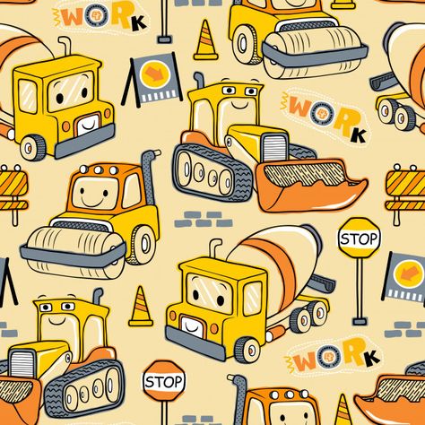 Seamless pattern of construction vehicle... | Premium Vector #Freepik #vector #background Construction Wallpaper Backgrounds, Construction Wallpaper, 2nd Birthday Party For Boys, Flower Background Design, Construction Signs, Construction Trucks, Halftone Pattern, Construction Vehicle, Mandala Design Pattern