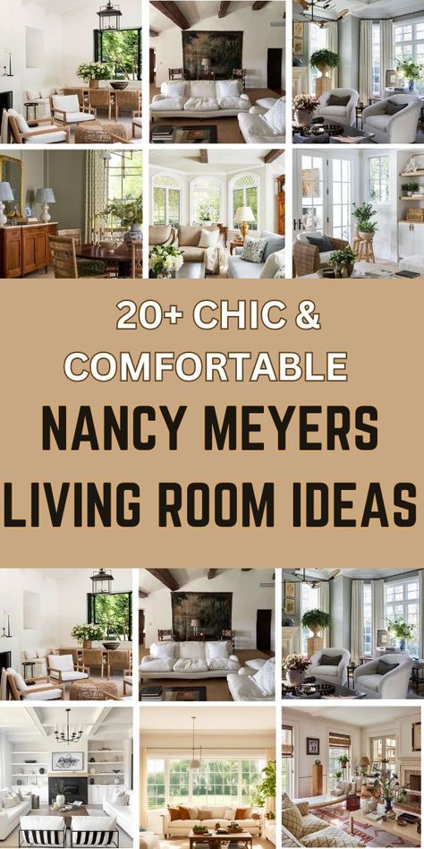 Transform your living room with the timeless charm of Nancy Meyers' design style using our Nancy Meyers Living Room Ideas! 🎬✨ 

Embrace cozy, inviting spaces filled with elegant, neutral color palettes, plush seating, and layered textiles. Incorporate vintage-inspired furnishings, tasteful decor accents, and plenty of natural light to create a warm, sophisticated atmosphere. 

Think oversized sofas, chic coffee tables, built-in bookshelves, and carefully curated art pieces. Achieve that effortlessly stylish look with thoughtful details and a blend of comfort and elegance. Turn your living room into a cinematic retreat reminiscent of Meyers' beloved movie sets! 

#NancyMeyersStyle #LivingRoomDecor #InteriorDesign #CozyLiving #ElegantInteriors #HomeImprovement #TimelessDecor Mixing Chairs In Living Room, Kristen Mcgowan Decor, Repurpose Formal Living Room Ideas, Nancy Meyers Apartment, Sitting Room Off Kitchen, Comfortable Living Room Ideas, Cozy Traditional Living Room, Ways To Use Wallpaper, Wallpaper In Home