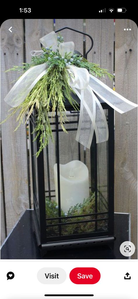 Lanterns For Funerals, Christmas Lantern Table Centerpieces, Black Entry Table Christmas Decor, Lantern Planter Ideas, Refurbished Lantern, Candle Lanterns Decor Ideas, Xmas Lanterns Ideas, Spring Lantern Decor Ideas, Lantern Decorating Ideas