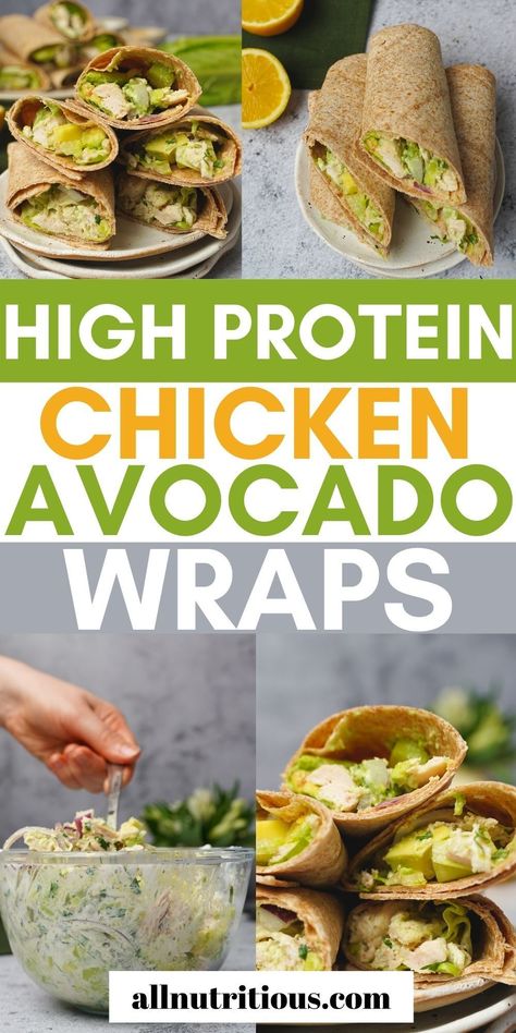 Healthy High Protein Lunch, Avocado Wrap Recipes, Chicken Avocado Wrap, Healthy Wrap, Chicken Wraps Healthy, High Protein Lunch, Healthy Chicken Salad Recipe, Avocado Wrap, Salad Wrap