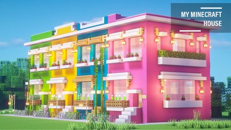 This is my new product, do you guys like such a neighborhood Allay Minecraft Houses, Preppy Minecraft Builds, Minecraft Colourful Builds, Barbie Minecraft House, Minecraft Neighborhood Layout, Minecraft Rainbow House, Minecraft Colorful Builds, Fun Minecraft Ideas, Minecraft Pride Builds