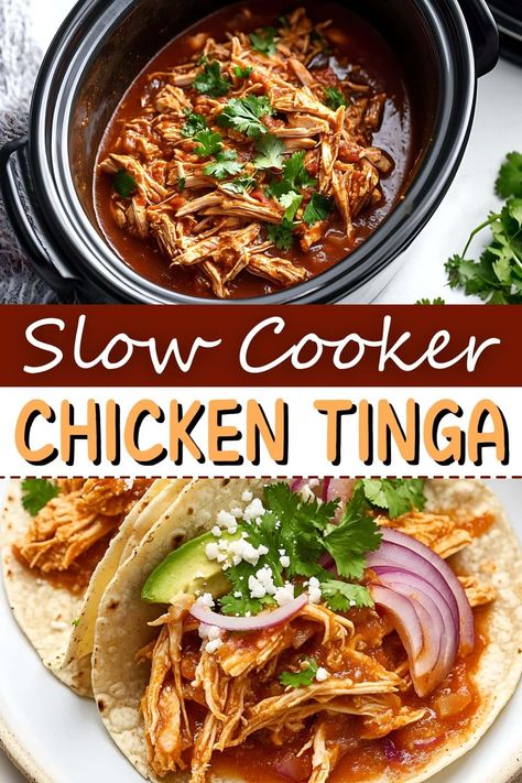 Chicken Tinga Slow Cooker, Mexican Chicken Slow Cooker Recipes, Latin Crockpot Recipes, Healthy Crockpot Chicken Recipes Slow Cooker, Mexican Food Crockpot Recipes, Set It And Forget It Recipes Crock Pot, Crockpot Chicken Recipes Mexican, Chicken Tinga Crockpot, Mexican Chicken Crockpot