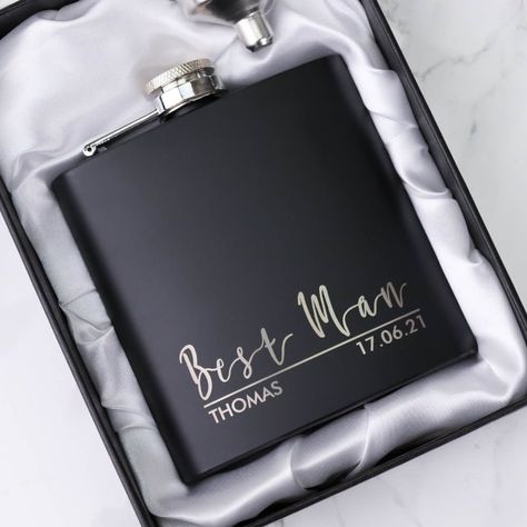 Groomsmen Gifts: Best Groomsmen Gift to Say Thank You Bestman Proposal Box Ideas, Best Man Proposal Ideas, Groomsmen Gift Ideas, Best Man Gifts, Groomsmen Boxes, Groomsman Proposal Box, Proposal Inspiration, Best Man Proposal, Personalised Hip Flask