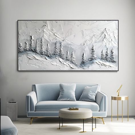 Serene Snowy Mountain Textured Oil Painting Grey White Mountainous Landscape Wall Art Pine Tree Winter Nature Scenery Creative Masterpieces - Etsy Acrylic Painting Winter, Horizontal Artwork, Mountain Texture, Wabi Sabi Art Painting, Texture Paintings, Wabi Sabi Painting, Mountainous Landscape, Snowy Scene, Textured Oil Painting