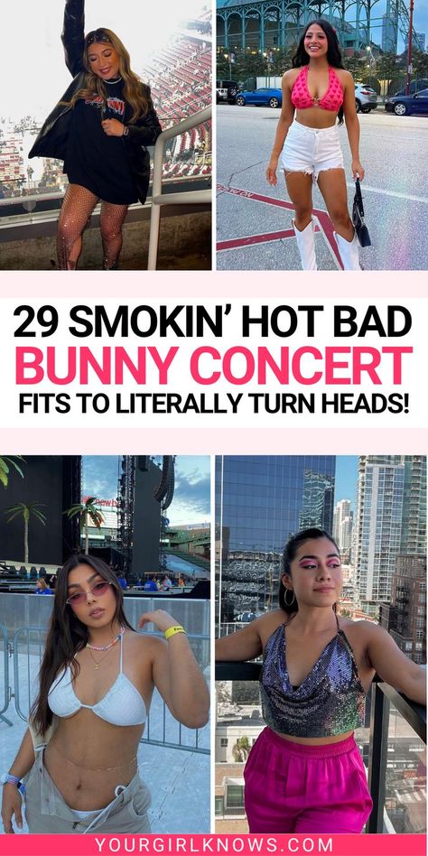 Looking for the perfect outfit to rock at the next Bad Bunny concert? Check out these 29 HOT concert outfits that will turn heads and keep you dancing all night long! From trendy streetwear to bold and vibrant looks, we've got you covered. Don't miss out on the chance to be the ultimate showstopper. Get inspired and start planning your outfit now! Hot Bad Bunny, Bad Bunny Concert Outfits, Concert Outfit Bad Bunny, Hot Concert Outfits, Bad Bunny Concert, Bad Bunny Concert Outfit, Concert Outfit Plus Size, Concert Outfit Winter, Salsa Classes