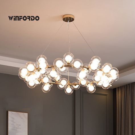 Smarter Shopping, Better Living! Aliexpress.com School Lighting, Glass Ball Pendant Lighting, Magic Bean, Glass Lamp Base, Ball Pendant Lighting, Bubble Chandelier, Island Pendant Lights, Kitchen Island Lighting Pendant, Nordic Lights