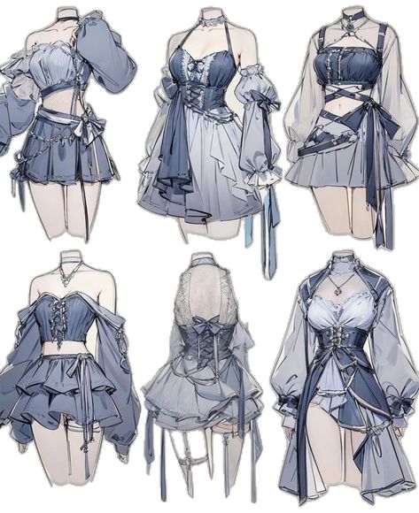 Anime Female Clothes Reference, Dresses Drawings Sketches, Anime Dresses Design, Fancy Clothes Drawing, Fantasy Clothing Design Sketches, Fantasy Clothing Drawing, Female Outfits Drawing, Anime Dress Design, Anime Outfits Female