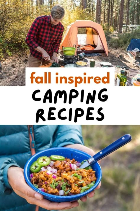 Pumpkin Camping Recipes, Camping Recipes For Two, Fall Camping Tips, Camping Fall Food, Make Ahead Camping Meals Dinners, Fun Camping Dinners, Camping Fire Meals, Elevated Camping Food, Fall Camping Dinner Ideas