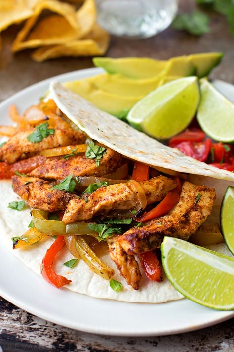 Sheet Pan Chicken Fajitas | lifemadesimplebakes.com Halloumi Fajitas, Fajita Bake, Sheet Pan Chicken Fajitas, Easy Chicken Fajitas, Baked Chicken Fajitas, Chicken Tenderloin, Chicken Fajita Recipe, Pan Chicken Fajitas, Sheet Pan Chicken