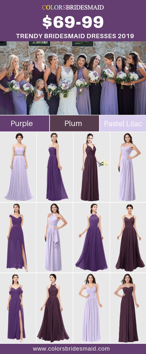 Bridesmaid dresses 2019 in 180+ trendy styles long and short, 150+ colors, under 100, popular color of purple, plum and pastel lilac are perfect for fall weddings. #colsbm #purpledress #weddings #plumdress #lilacdress b722 Maid Of Honor Dress Purple, Shades Of Purple Bridesmaid Dresses, Purple Wedding Dress Bridesmaid, Plum Bridesmaid, Pastel Bridesmaids, Lilac Bridesmaid, Trendy Bridesmaids, Pastel Bridesmaid Dresses, Plum Bridesmaid Dresses