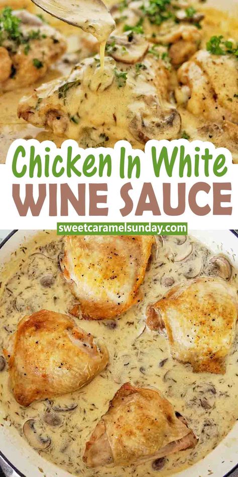 Cooking Wine Recipes, Chicken In White Wine Sauce, Chicken In Wine Sauce, Chicken In White Wine, Chicken White Wine Sauce, Cream Chicken Recipes, White Wine Sauce Recipes, Chicken Wine, White Wine Recipes