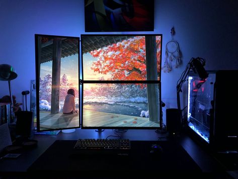 Main: AOC Agon AG271QG 27" 1440p 165hz IPS Top: Viewsonic VA2719-2K-SMHD 27" 1440p 60hz IPS Left: LG 29UC88-B 29" 1080p Ultrawide IPS Triple Monitor Setup, Dual Monitor Wallpaper, Monitor Setup, Dual Monitor Setup, Gaming Desk Setup, Monitor Lizard, Computer Desk Setup, Streaming Setup, Pc Gaming Setup