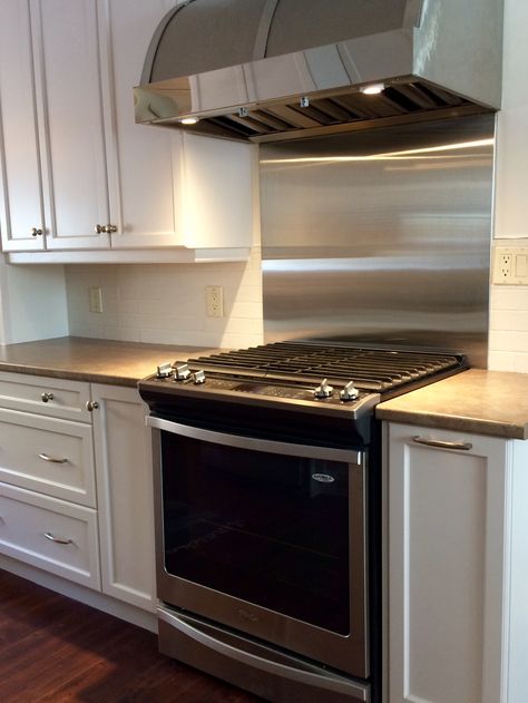 Stainless steel Stainless Steel Behind Stove, Stainless Steel Behind Range, Oven Backsplash Ideas, Oven Backsplash, Steel Backsplash, Backsplash Ideas, Wall Oven, Double Wall Oven, Backsplash