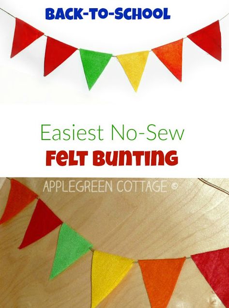 How to make an easy no-sew felt bunting. A great family crafting activity and a… Bunting Tutorial, Sew Felt, Felt Bunting, Bunting Diy, Heart Diy, Wool Felting, Popular Crafts, School Celebration, Sewing Tutorials Free