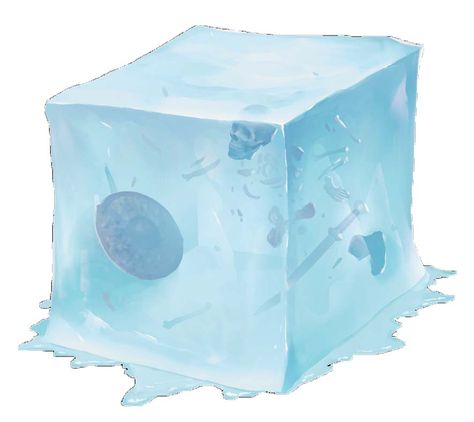 A gelatinous cube was a transparent ooze composed of mindless, gelatinous matter in the shape of a cube. They slid through dungeon corridors, absorbing everything in their path, digesting everything organic and secreting non-digestible matter in their wake. Contact with their exterior could result in a paralyzing electric shock, after which cubes would proceed to slowly digest their stunned and helpless prey. A gelatinous cube was an unusual, mindless predator that laired in ancient crypts...... Gelatinous Cube, D D Monsters, Forgotten Realms, Dnd Monsters, Dnd Art, Free Valentine, Dungeons And Dragons Homebrew, Fantasy Monster, Fantasy Creatures