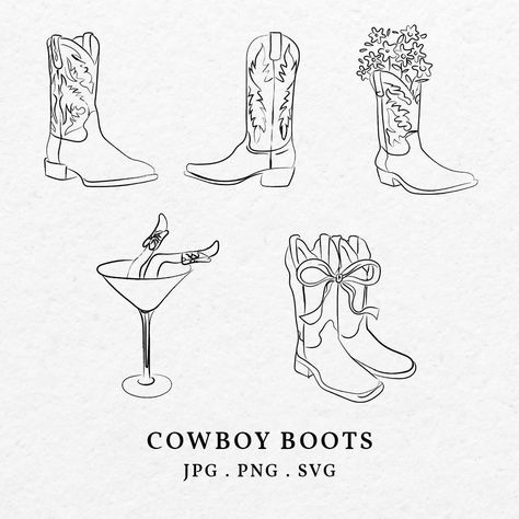 Cowboy Boot Drawing, Cowboy Boots Illustration, Cowboy Boots Drawing, Boots Illustration, Cowboy Boot Tattoo, Cowboy Vibes, Lakehouse Kitchen, Art Outline, Country Bar