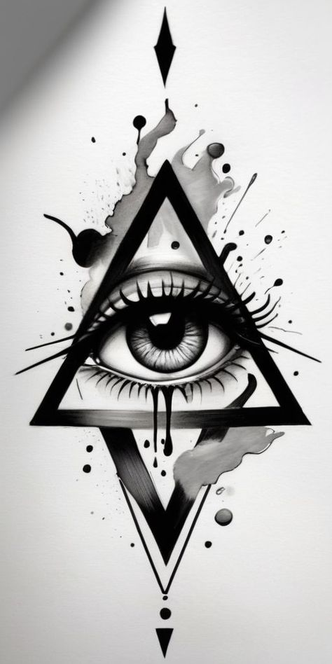 Evil Eye Triangle Tattoo, Illumination Tattoo Design, Eye And Triangle Tattoo Design, Eye With Triangle Tattoo Design, Eye Of Horus Design, Triangle With Eye Tattoo, Illumination Art Design Tattoo, Eye Triangle Tattoo Design, Mandala Eye Tattoo