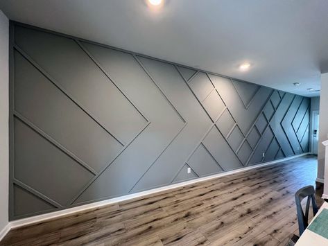 Entry Wall Molding Ideas, Wood Accent Wall With Led Lights, Boardroom Accent Wall, Large Wall Paneling Ideas, Large Foyer Ideas Entryway Modern Luxury, Modern Trim Accent Wall, Large Entry Wall Decor Ideas, Light Grey Accent Wall, Foyer Accent Wall Entryway