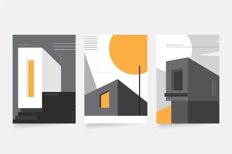 Minimal architecture covers | Free Vector #Freepik #freevector Cover Architecture Design, Architecture Vector Illustration, Architecture Cover Design, Architecture Poster Design Graphics, Architecture Illustration Graphics, Architecture Book Cover, Architecture Poster Design, Cover Architecture, Architectural Poster