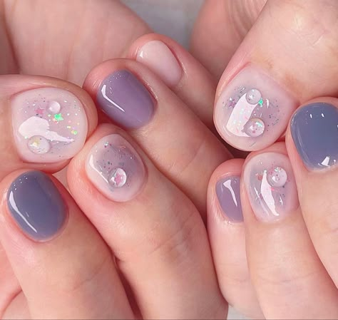 Cute, soft, simple gel nails Purple Korean Nails, Nail Designs Mermaid, Asian Nail Designs, Cute Nails For Kids, Gel Overlay Nails, Simple Nail Design, Pc Building, Overlay Nails, Nail Cute