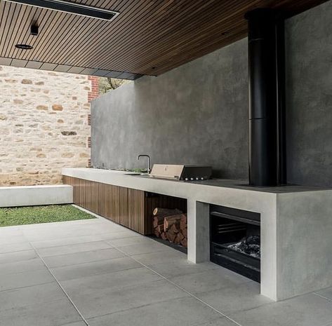 Concrete Outdoor Kitchen, Outdoor Bbq Area, Outdoor Barbeque, Modern Outdoor Kitchen, Outdoor Kitchen Decor, Outdoor Bbq Kitchen, Backyard Kitchen, Outdoor Kitchen Patio, Bbq Kitchen