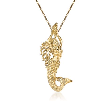 Express yourself. Reveal your personal style with this 14kt yellow gold mermaid pendant necklace. Includes cable chain with lobster clasp. 14kt yellow gold charm pendant necklace. Free shipping & easy 30-day returns. Fabulous jewelry. Great prices. Since 1952. Mermaid Jewlery, Gold Mermaid, Mermaid Pendant, Precious Gemstones Jewelry, Fine Jewelery, Diamond Jewelry Necklace, Rings Rings, Jewelry Accessories Ideas, Mermaid Necklace