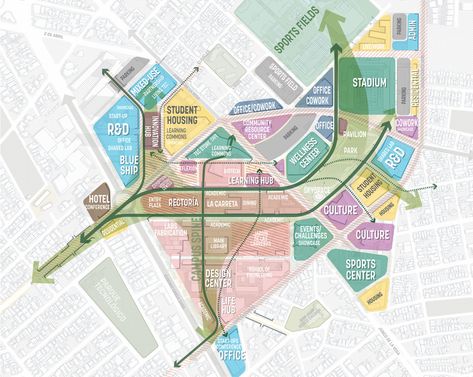 Tecnológico de Monterrey Urban Regeneration Plan – Sasaki Bubble Diagram Urban Planning, Zoning Diagram, Urban Mapping, Layout Portfolio, Urban Regeneration, Landscape Architecture Diagram, Architecture Diagram, Landscape Architecture Plan, Urban Design Diagram