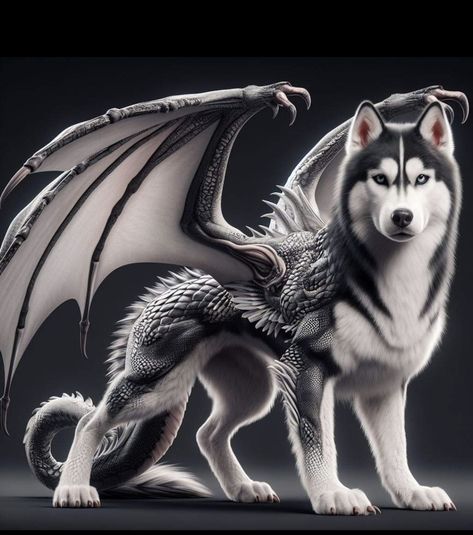 Dragon Dog Hybrid, Dragon Hunter Character Design, Fantasy Pets Mythical Creatures, Fantasy Dog Art, Cool Mythical Creatures, Myth Creatures, Dragon Dog, Magical Wolf, Hybrid Art