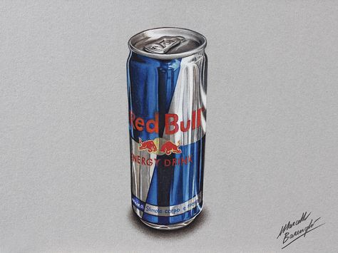 Red Bull can Drawing by marcellobarenghi.deviantart.com on @deviantART Hiper Realistic Drawing, Redbull Drawing, Red Bull Drawing, Village Interior, Marcello Barenghi, Prismacolor Art, Realistic Pencil Drawings, Colored Pencil Artwork, Karakter Disney