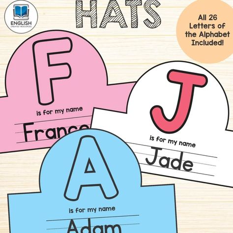 Freebie. First letter in Name Hats Download a Free PDF Template 👇❤️ https://createdres.com/first-letter-in-name-hats/ Pdf Templates, Alphabet, Hats, Quick Saves