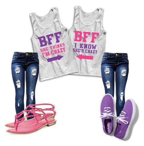 "Matching BFF outfit" by jalengomez on Polyvore Matching Bff Outfits, Bff Outfits Matching, Bff Outfit, Matching Bff, Supportive Swimsuit, Bff Stuff, Bff Matching Outfits, Best Friend T Shirts, Bff Shirts