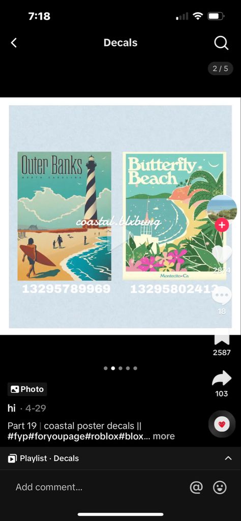 Bloxburg Outer Banks Codes, Bloxburg Outer Banks, Blocksburg Decals, Berry Ave Decal Codes, Summer Decal, X Poster, Bloxburg Town, Bloxburg Decals Codes Aesthetic, Blocksburg Room Ideas￼