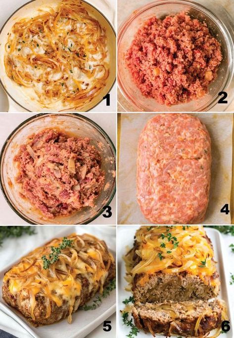 Keto French Onion Meatloaf French Onion Meatloaf Recipes, Low Carb Ideas, French Onion Meatloaf, Keto Meatloaf, Keto Savory, Low Carb Meatloaf, Beef And Pork, Onion Sauce, Dried Thyme