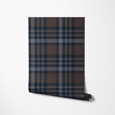 Hickory and Navy Plaid Wallpaper, Heritage, Masculine, Rustic, Office - Peel and Stick Removable and Prepasted Smooth Tartan Peel And Stick Wallpaper, Masculine Wallpaper, Wallpaper Plaid, Rustic Office, Projects Design, Hip Kids, Plaid Wallpaper, Smooth Wallpaper, Washable Paint