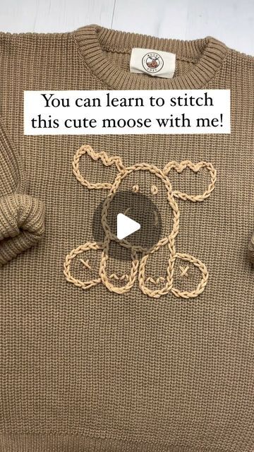 MooseCozy on Instagram: "Loving how this moose turned out!😍🫎Such a great embroidery design for boys!👦🏻  Who else loves moose? Vote below!  Hit like button if you like this embroidered moose!❤️  1️⃣ Stitch moose using chain stitch. 2️⃣ Use straight stitch for details like nose and hooves. 3️⃣ Make one chain stitch for eyes.  Don’t know how to do chain stitch? Do you want to learn to stitch other designs like strawberries, rainbow etc?   👇🏻Comment: „yes” below and I will send you me Free video tutorial series!  Wanna try making one of my designs? 🪡🥰  I have a kit for that!  What’s included in the kit? 3x yarn colors  1x sweater of your color choice 1x blunt needle 1x fabric pen 1x letter of your choice or 3x embroidery designs of your choice  Trust me, it’s fun! Relaxing and fulfilli Moose Embroidery Pattern, Boys Embroidery Designs, Embroidered Sweater Diy, Embroidery Designs For Men, Chain Stitch Embroidery Design, Embroidery Sweater Diy, Moose Embroidery, Sweater Diy, Chain Stitch Embroidery