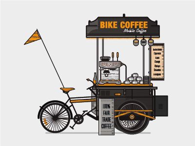 Bike Coffee Shop Design, Coffee Bike Design, Food Bicycle, Bicycle Coffee Shop, Cafe Bike Design Coffee Shop, Bicycle Cafe, Food Stall Design, Bike Food, Gerobak Dorong