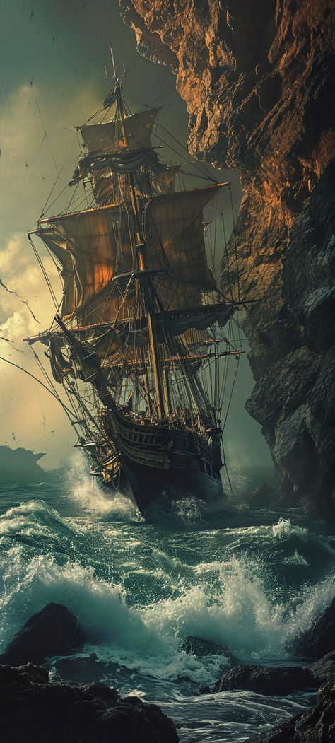 Pirates Aesthetic Wallpaper, Fantasy Pirate Ship Art, Ship Wallpaper Sea, Pirate Wallpaper Aesthetic, Pirate Ship Concept Art, Pirate Ship Aesthetic, Pirate Ship Wallpaper, Pirates Of The Caribbean Aesthetic, Pirates Wallpaper