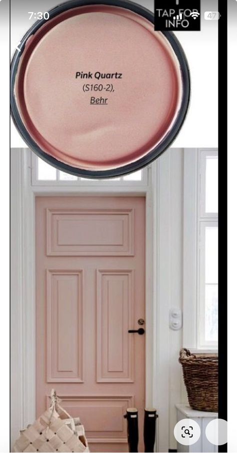 Small Pink Bathroom Ideas Paint, Magnolia Paint Pink, Beautiful Interior Paint Colors, Painted Pink Bathroom, Sherwin Williams Pressed Flower Bedroom, Feminine Design Interiors, Pink Quartz Paint Color, Blush Front Door Paint Colors, Pink Cabinet Paint Colors