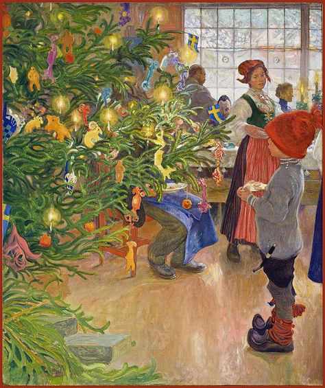 Carl Larsson ''Now It's Christmas Time Again" or "Christmas Eve in Sundborn" (detail) 1907 Illustration Kunst, Carl Larsson, Swedish Christmas, Hur Man Målar, 수채화 그림, Alphonse Mucha, Art Et Illustration, Christmas Paintings, Arts And Crafts Movement