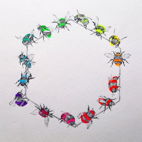 *Rainbow Bees* I added a 'making of' video to my instagram too: http://instagram.com/p/lKkeUpo79N/ Niki Pilkington, Boots Drawing, High School Art Teacher, Mixed Media Faces, Urban Chickens, Crazy Chicken Lady, Sketchbook Inspo, Drawing Drawing, Illustrator Artist