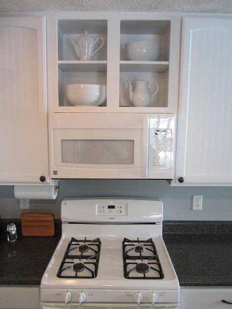 Don’t Be Afraid of Matching Whites in a Mostly White Kitchen. Here’s How! | Home Staging In Bloomington Illinois White Microwave, White Kitchen Appliances, Honey Oak Cabinets, Bloomington Illinois, Kitchen Appliance Storage, Cabinet Paint, Painted Cupboards, Oak Kitchen Cabinets, White Appliances