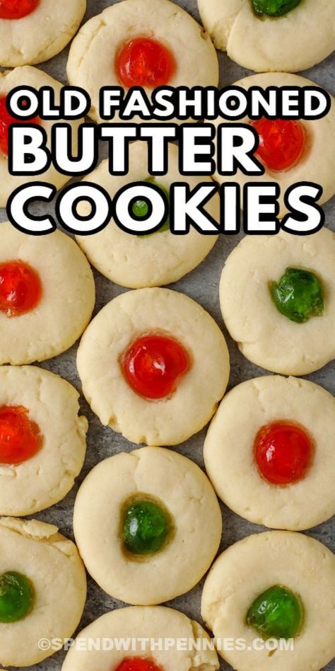 These old-fashioned butter cookies are a melt-in-your-mouth treat. So simple and easy to make, these cookies are so soft and buttery And the red little cherry on top makes them bright and festive, a perfect addition to Christmas baking. #oldfashionedbuttercookies #oldfashionedbuttercookierecipe #buttercookies #spendwithpennies Easy Butter Cookie Recipe, Christmas Dessert Platter, Butter Cookie Recipe Easy, Easy Holiday Cookies, Butter Cookies Easy, Shortbread Cookies Easy, Butter Cookie Recipe, Cherry Cookies, Dessert Platter